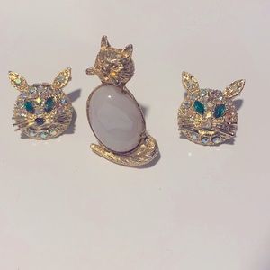 Vintage cat brooch lot of 3
